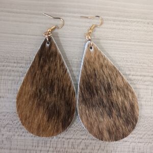 Handmade Western Cowgirl Cow Hide Fur Earrings